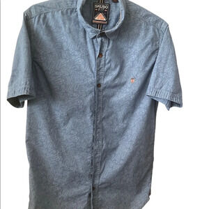 Blue Short Sleeves Button Down Shirt Junior XL Topman